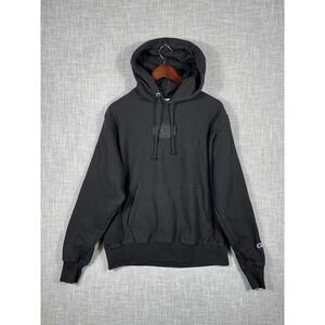 Vintage Champion Reverse Weave Black Hoodie Sweater Embroidered‎ Mens Medium